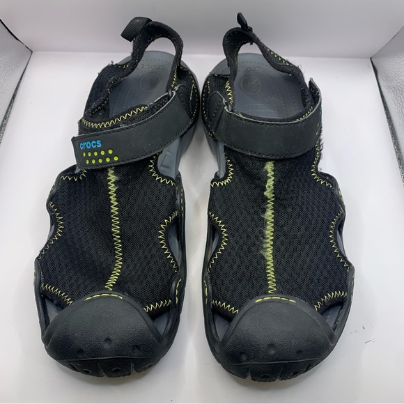 CROCS #15041 BLACK NYLON HOOK LOOP CLOSURE COMFORT FISHING SPORT SANDALS  12 - Picture 4 of 10